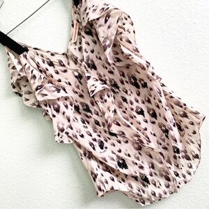 REBECCA TAYLOR silk blend snake animal print metallic blouse ruffle top XS shirt